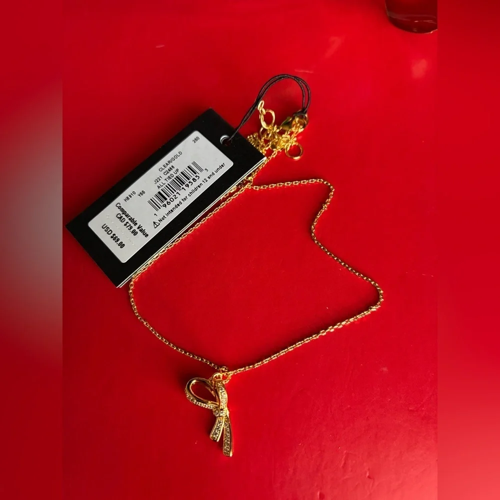 Kate Spade Necklace,Kate Spade Gold and Crystal Ribbon Necklace